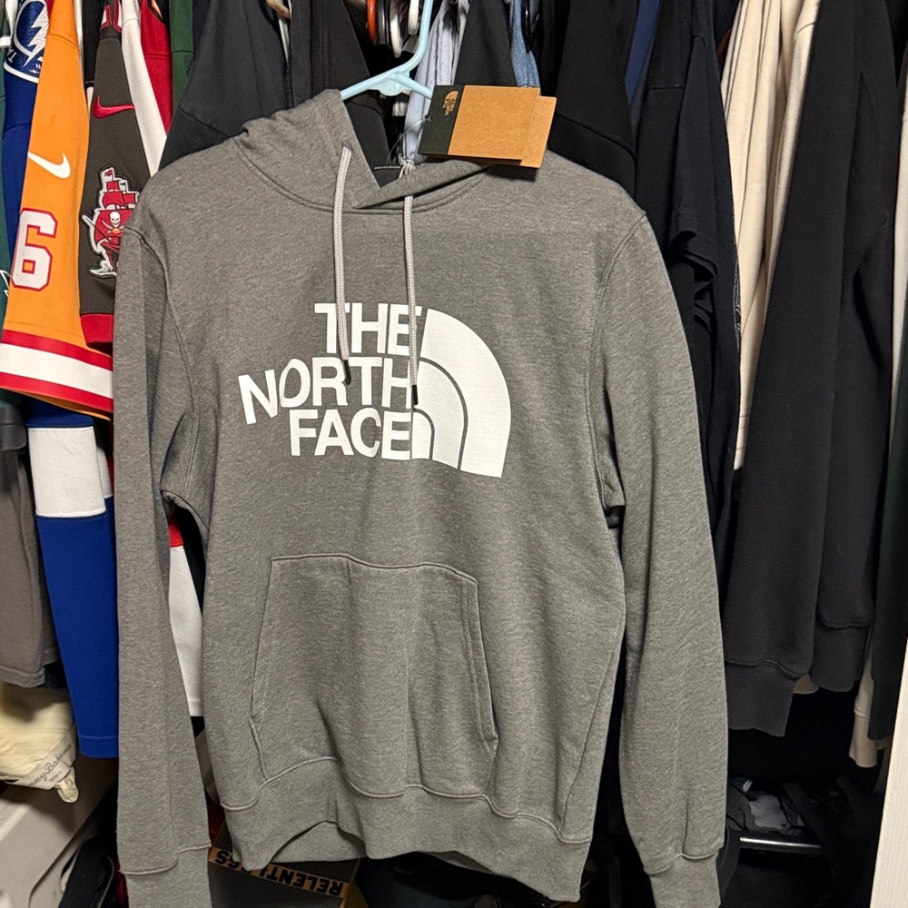The North Face Gray Pullover Hoodie with White Logo